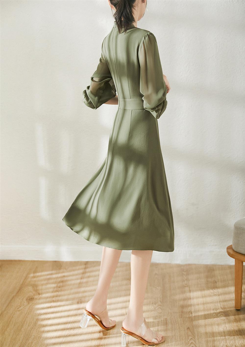 Fashion Tucked Waist Pleated Chiffon Bubble Long-sleeved OL Commuter Skirt