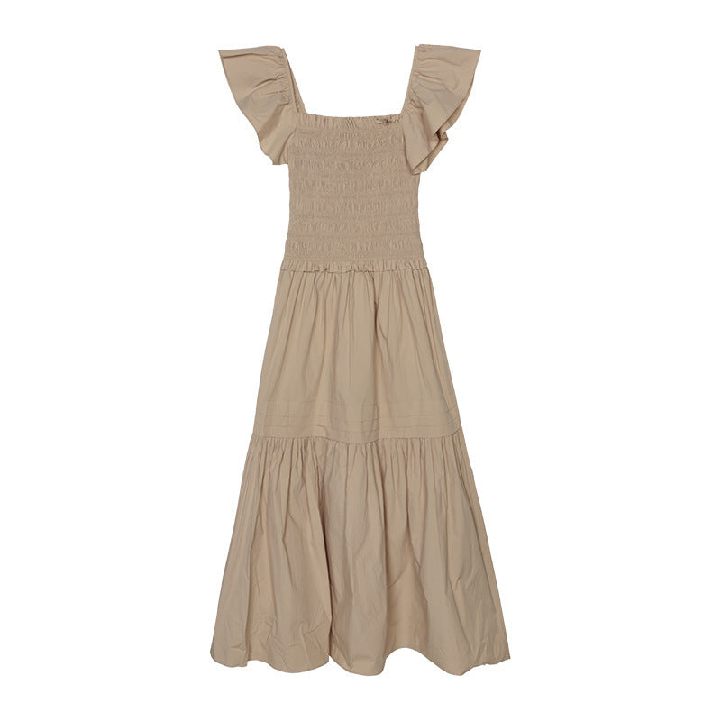 Square Collar Off-neck Dress Ruffled