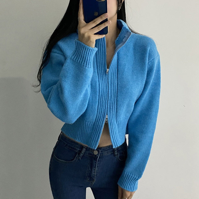 Design Loose and Versatile Long Sleeve Knitted Cropped Sweater