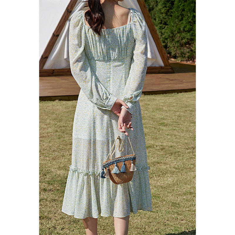 Women's Long Sleeve Sweet Floral Midi Dress