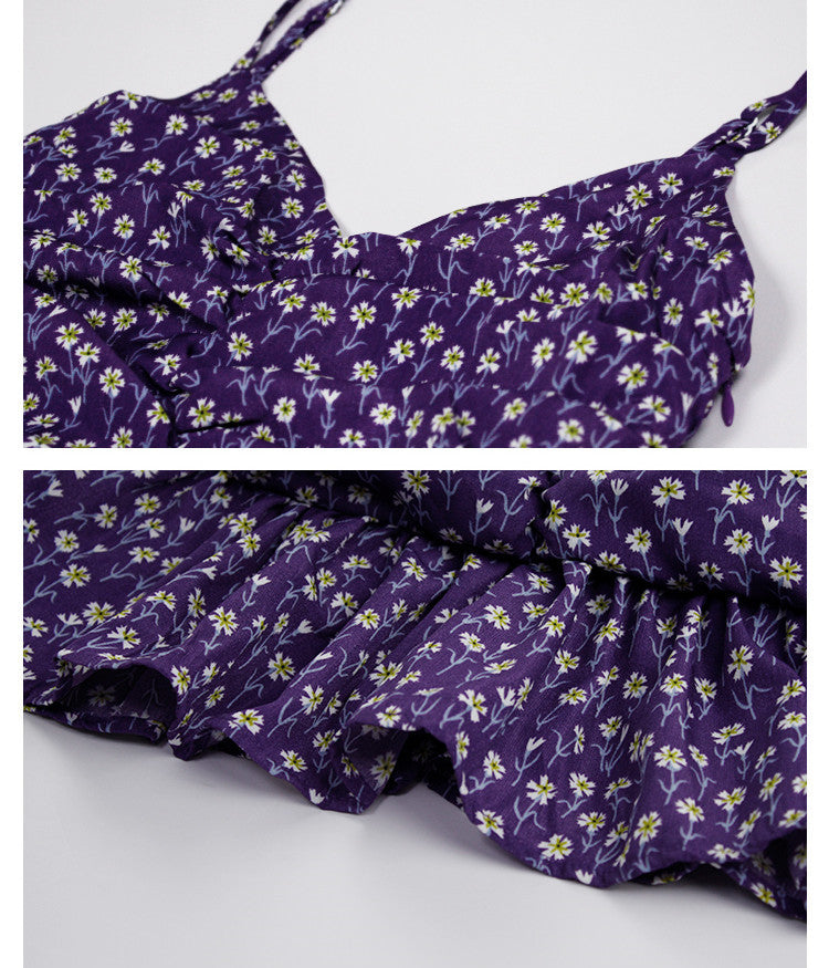 Vintage Ladies Pleated Purple Floral Slip Dress