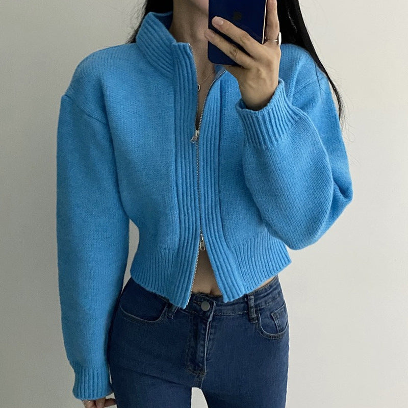 Design Loose and Versatile Long Sleeve Knitted Cropped Sweater