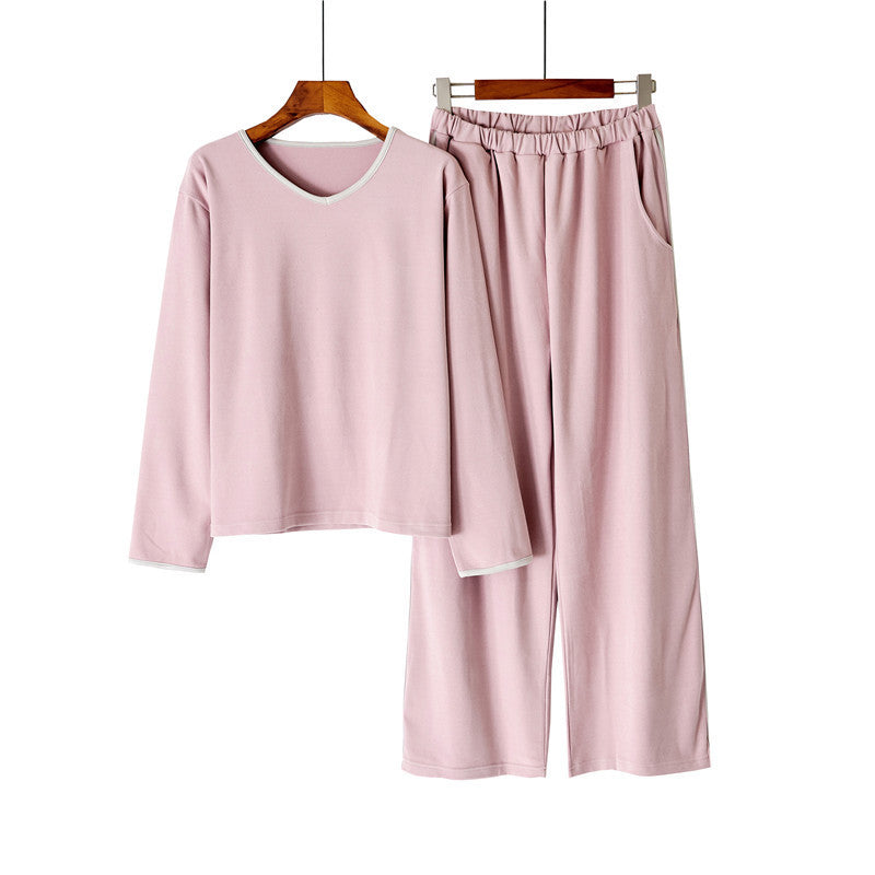 Autumn And Winter Ladies V-neck Pullover Comfortable Pajamas Suit