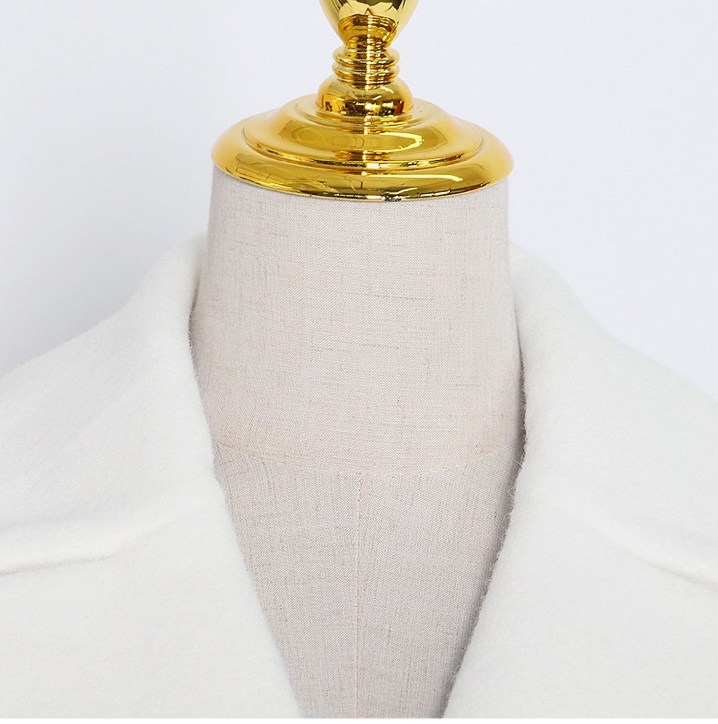 Lapel Waist White Mid-length Woolen Coat