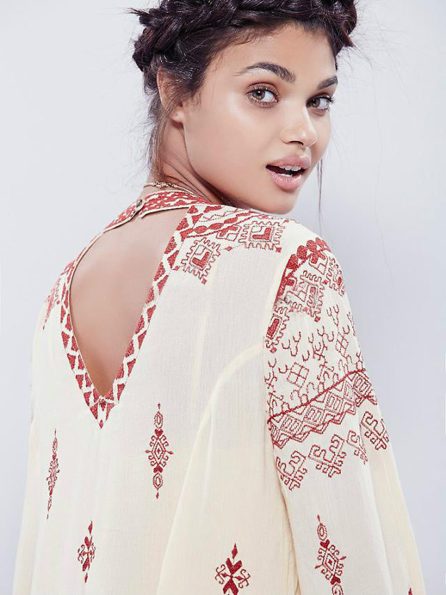 Embroidered backless slim dress