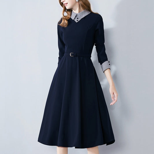 Women's Fashion Slim Stripe Lapel Dress