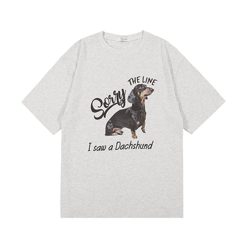 Retro Oatmeal Color Cute Sausage Dog Short Sleeve T-shirt