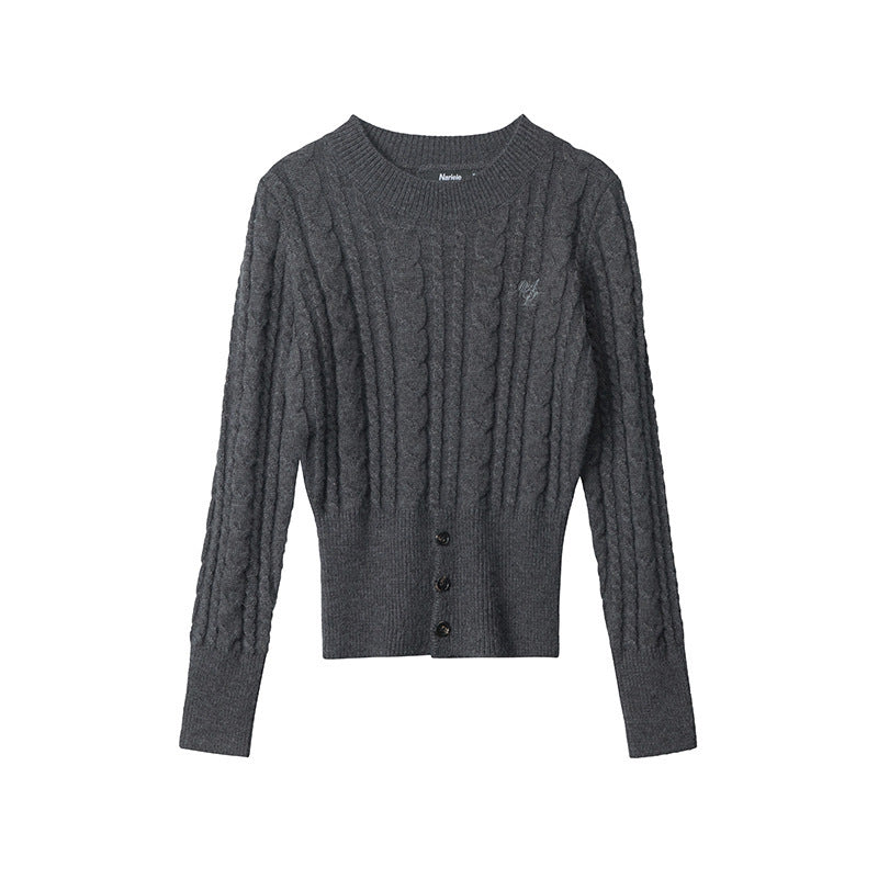 Women's Twist Button Hem Knitted Sweater