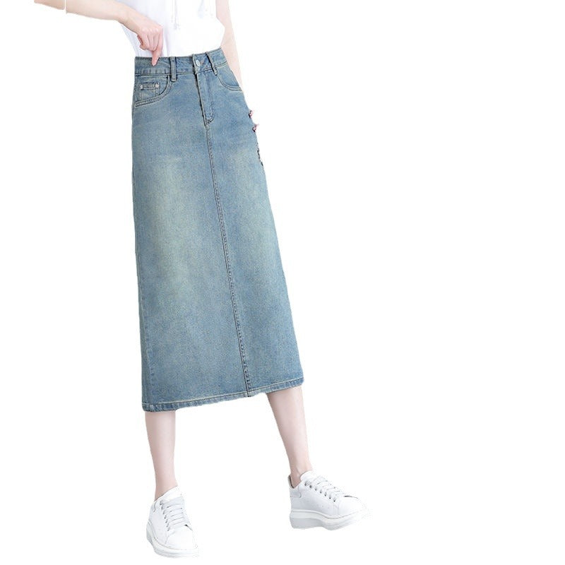 New Chinese embroidery ethnic style denim skirt