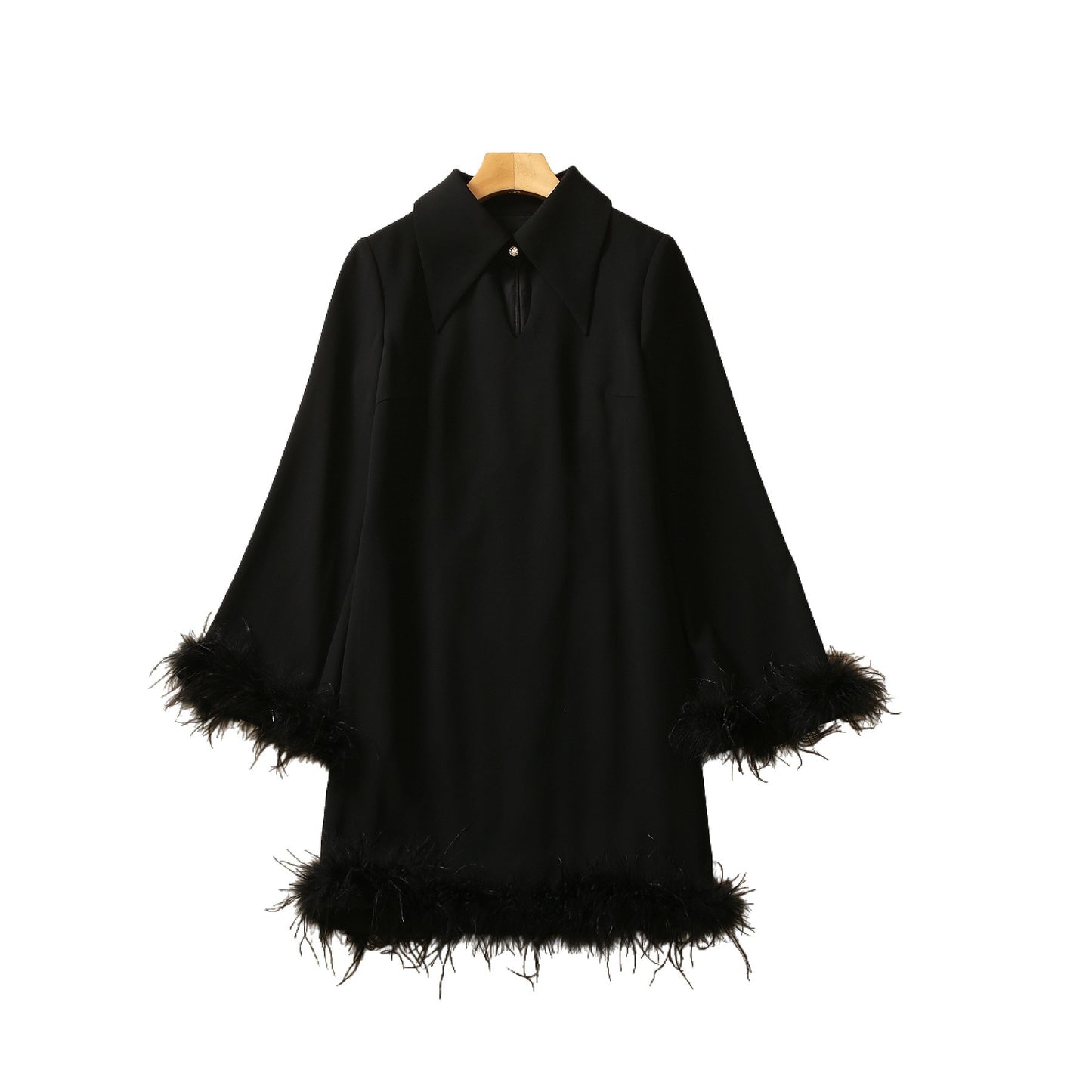 Collar feather long sleeved dress