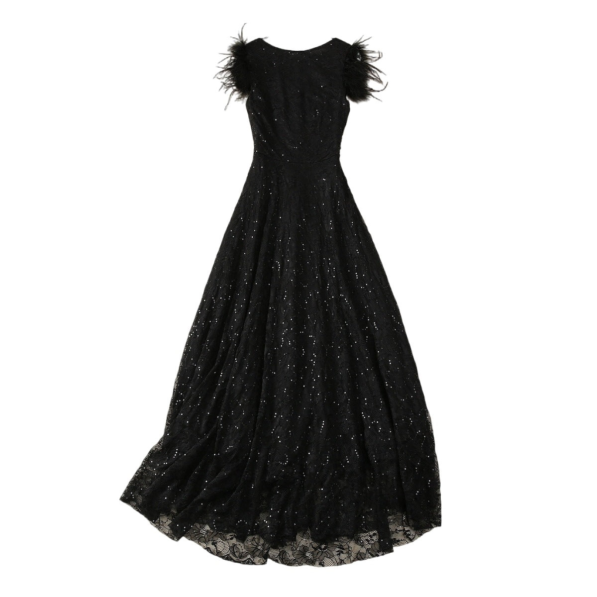 Sparkling lace feather flying sleeve dress for women