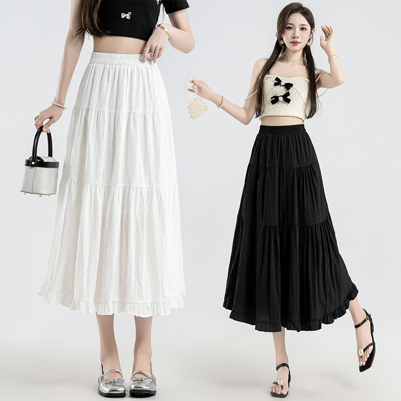 Lace Stitching Fashion Small Lace Elastic Waist Mid-length Umbrella Skirt