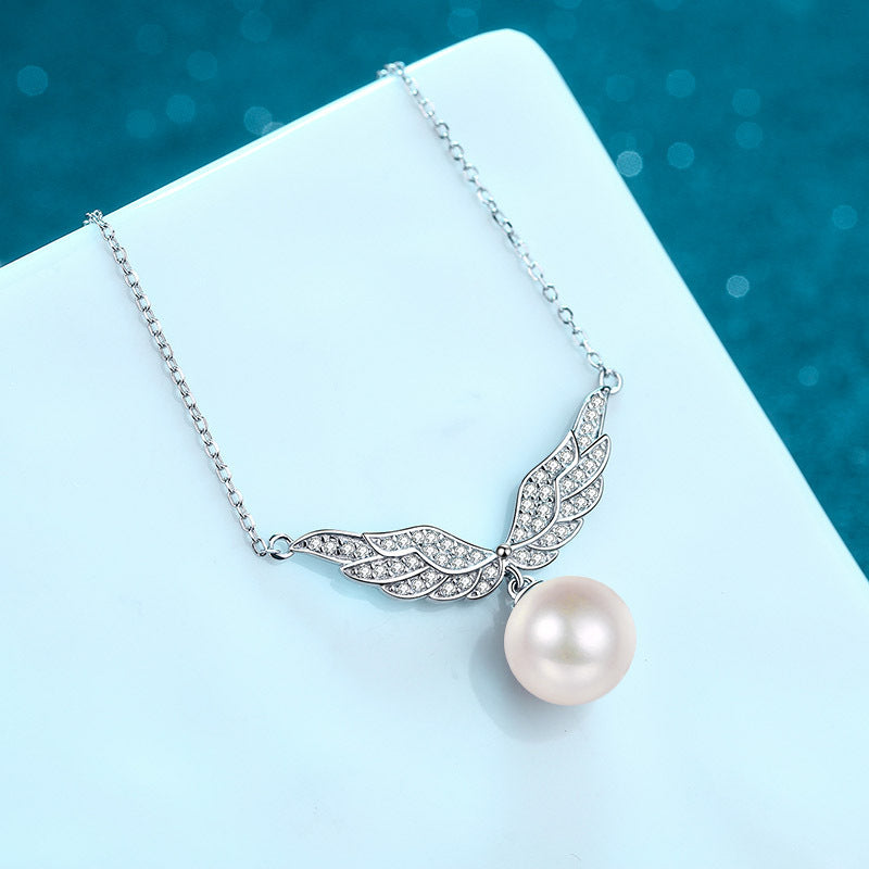 Flawless Pearl Angel Wings Mosonite Necklace