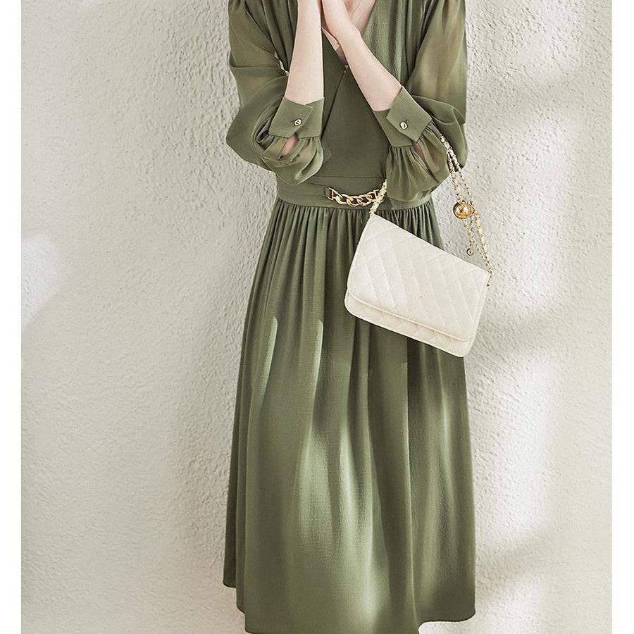 Fashion Tucked Waist Pleated Chiffon Bubble Long-sleeved OL Commuter Skirt