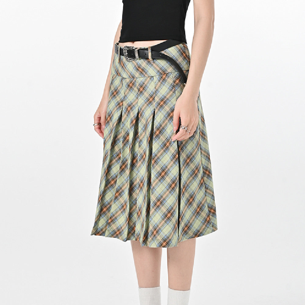 High Waist Slimming Plaid Skirt Women's Pleated Skirt