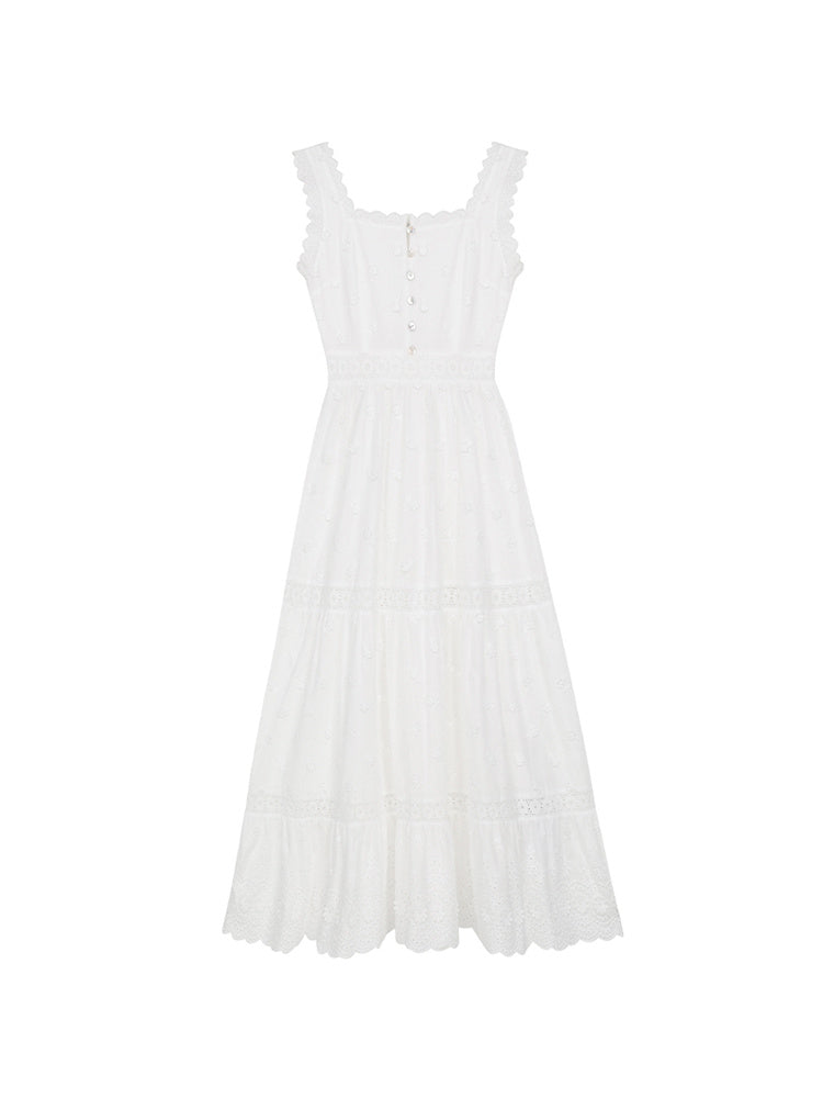 Women's Summer French White Suspender Dress