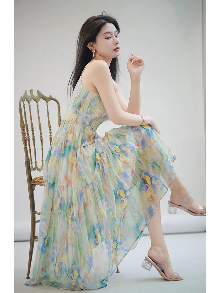 Beautiful Hepburn Style Green Shivering Strap Dress For Women