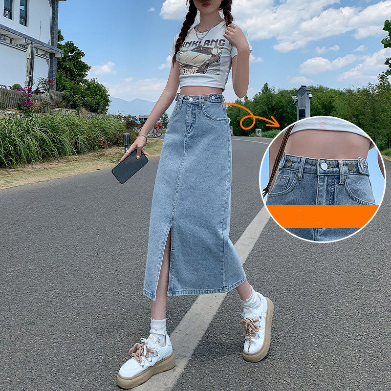 High Waisted Split Denim Skirt