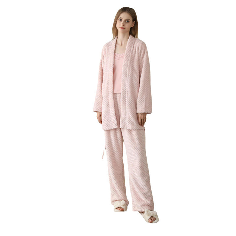 Solid Color Long-sleeved Pajamas Coral Fleece Warm Home