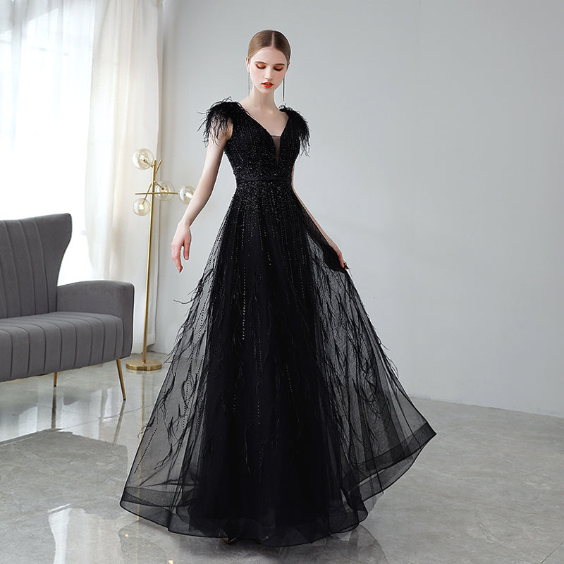 Black Shoulder Evening Dress for Women