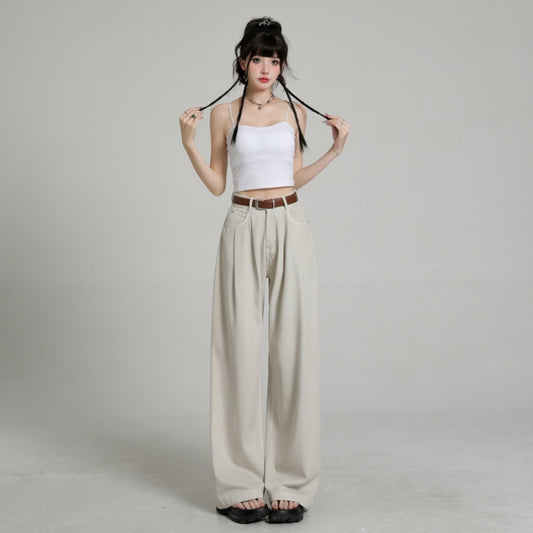 New High Waist Belly Contracting Versatile Breathable Draping Lengthened Wide Leg Pants