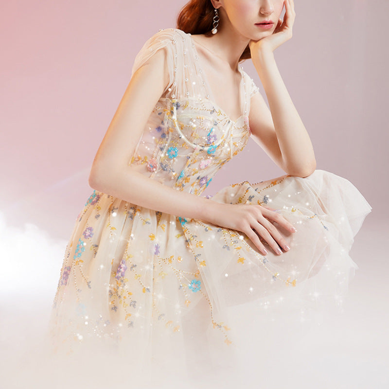 Floral Embroidered Interwoven Pearl Dress