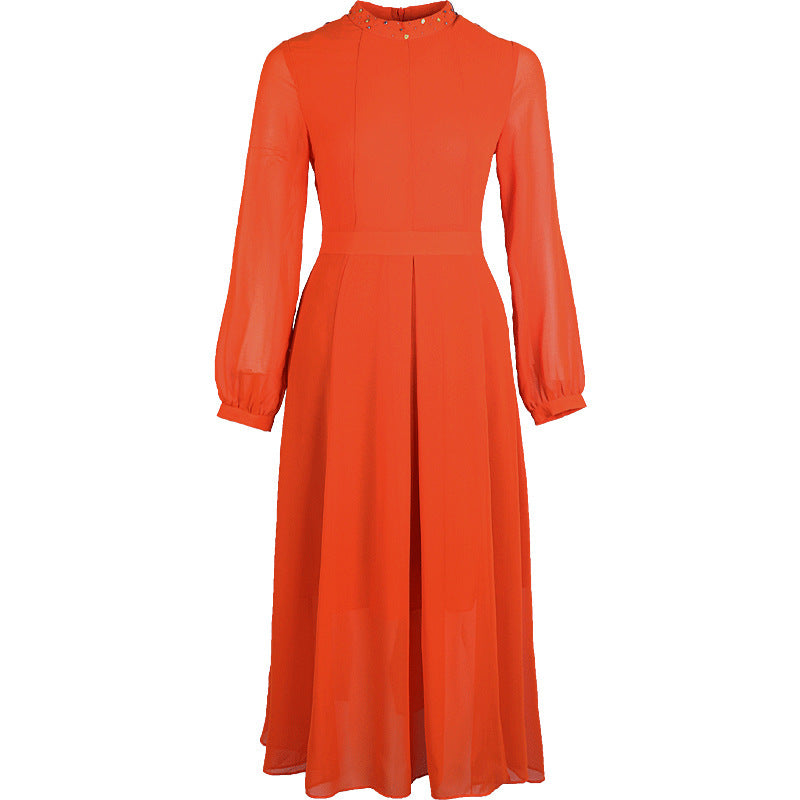 Orange Long Sleeve Dress Elegant Lady