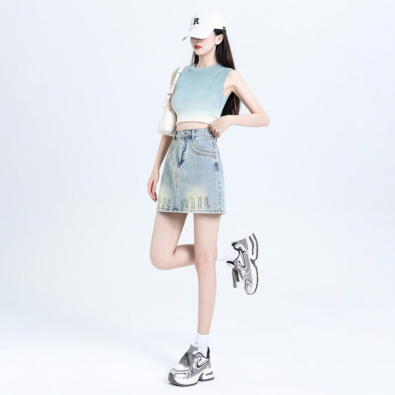 High Waist Summer New Denim Blue Skirt Women's Slimming