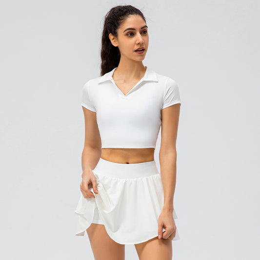 Skin-friendly Sports Short-sleeved Top Loose Running Skirt Fake Two-piece Set