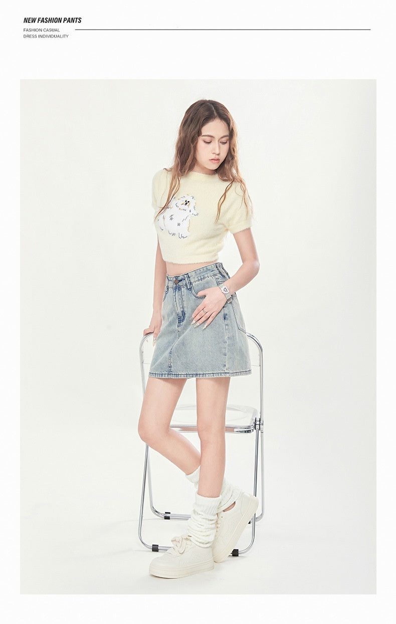 Summer High Waist New Three Breasted Denim Skirt Women