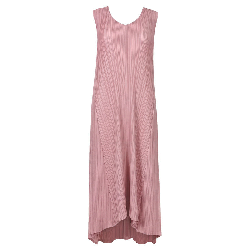 Fashionable And Simple Pleated Big Hem Lace-up Dress