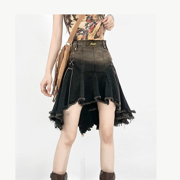 Women's American-style Irregular Denim Skirt