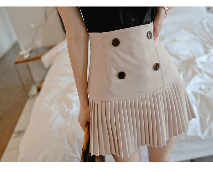 V-neck Sleeveless Shirt High Waist Pleated Skirt Two-piece Set