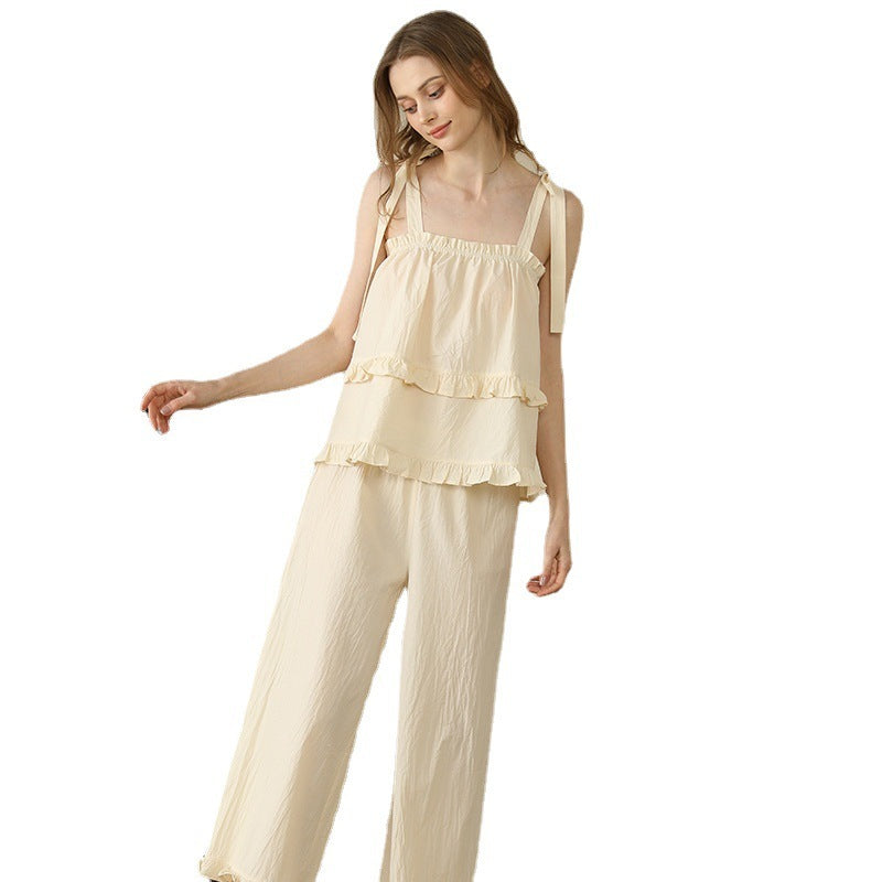 Spring And Summer New Collarless Wrinkle Cotton Women's Pajamas Thin