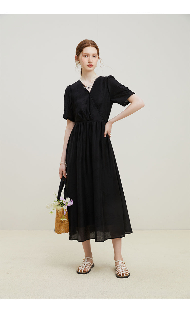 Women's V-neck Texture Tencel Jacquard Dress