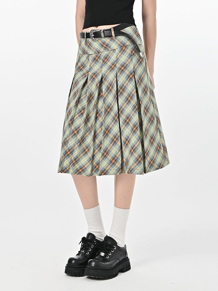 High Waist Slimming Plaid Skirt Women's Pleated Skirt