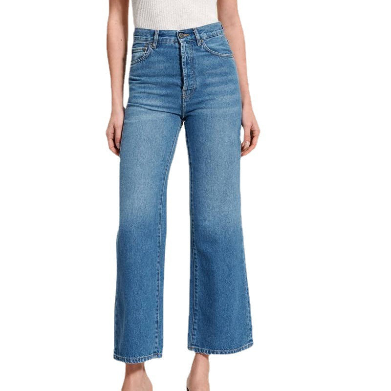 New versatile loose high waisted straight leg retro women's jeans