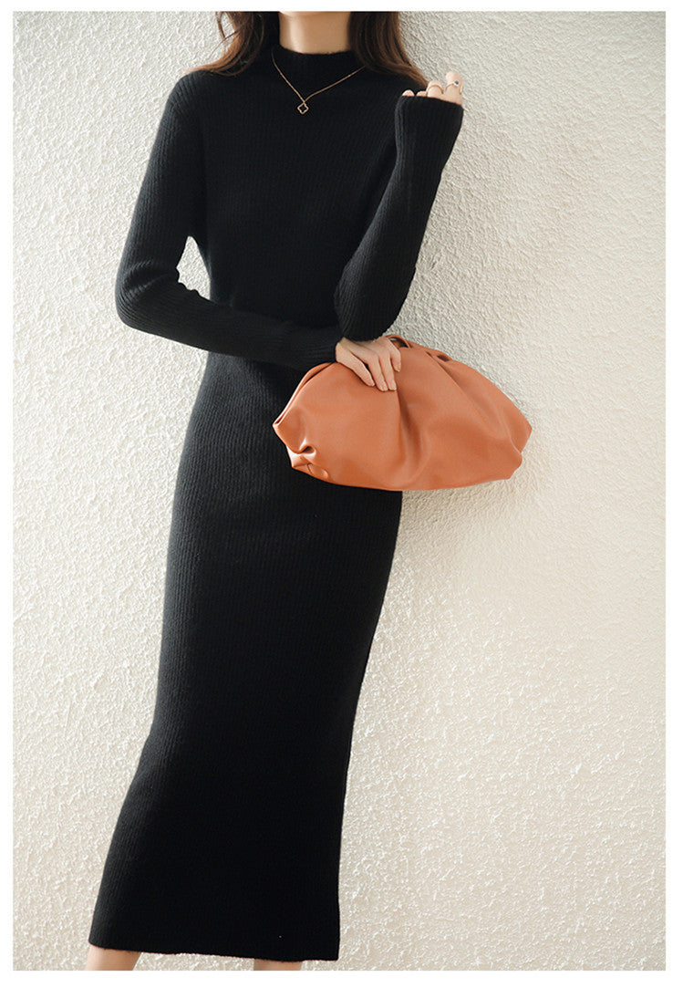 Cashmere Dress Slim-fit Sheath Long Knitted Wool Dress