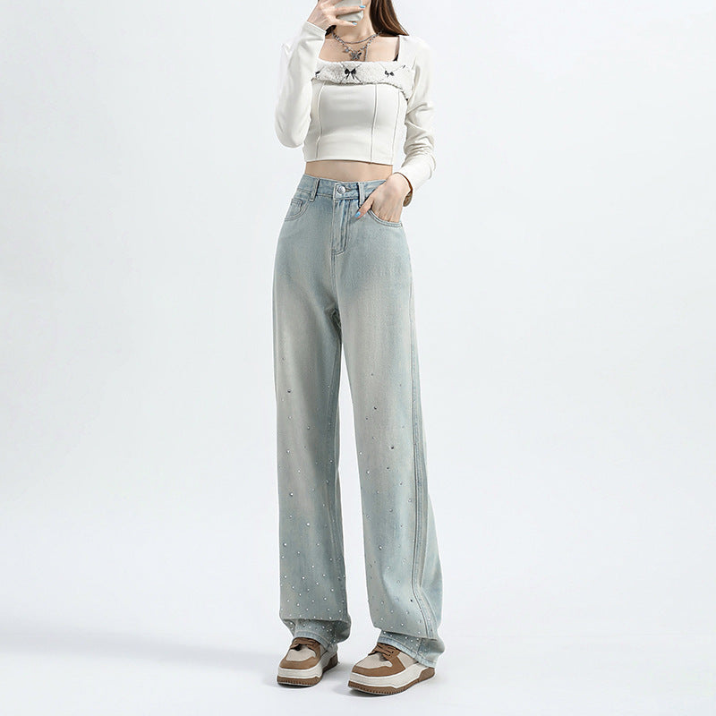 Women's Mint Green Straight Loose Jeans