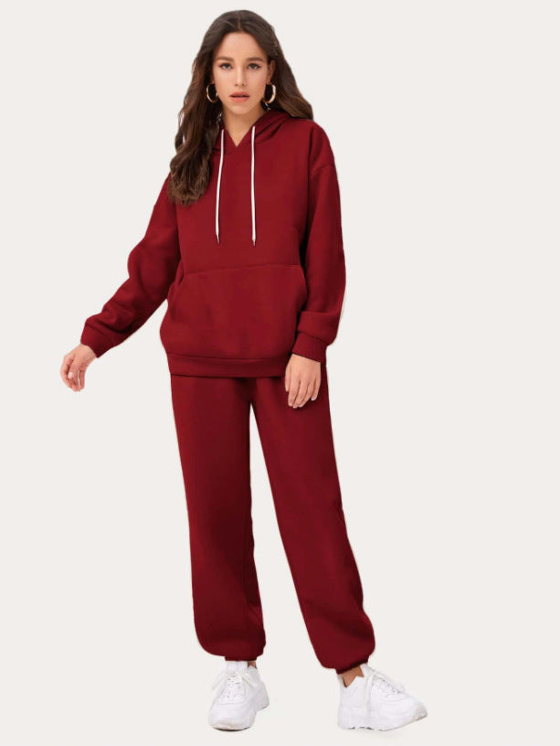 Casual Sports Hooded Solid Color Women Sweater Suit