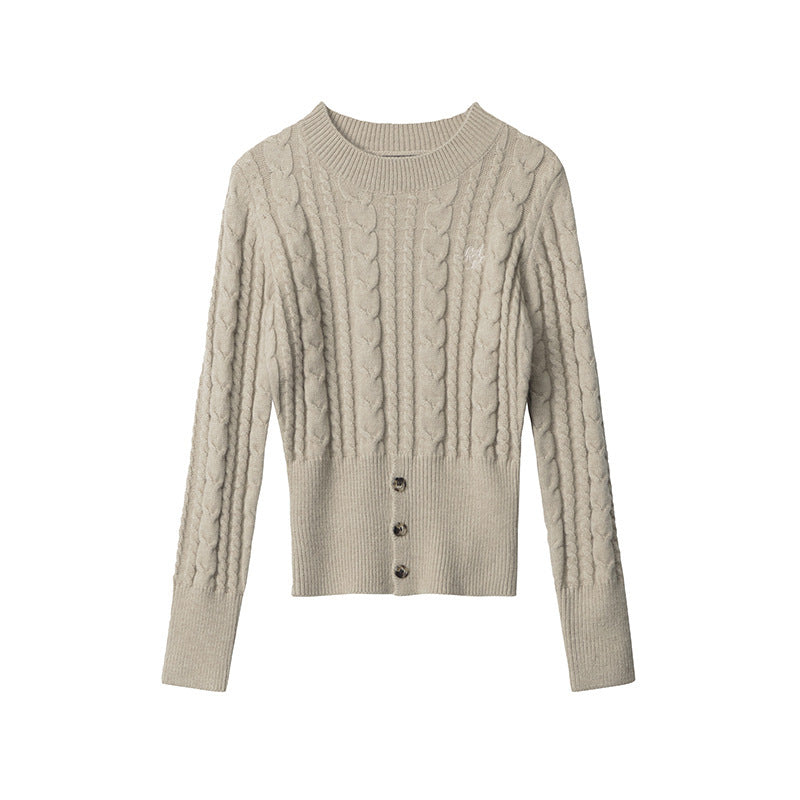 Women's Twist Button Hem Knitted Sweater