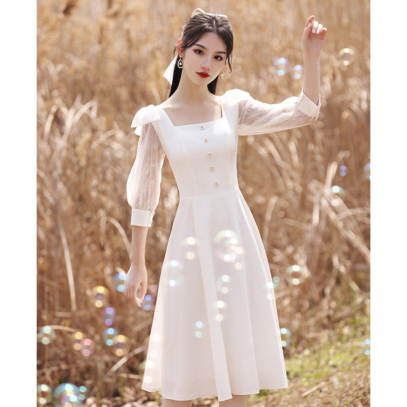 White Dinner Suit Women's Light Luxury Engagement Dress