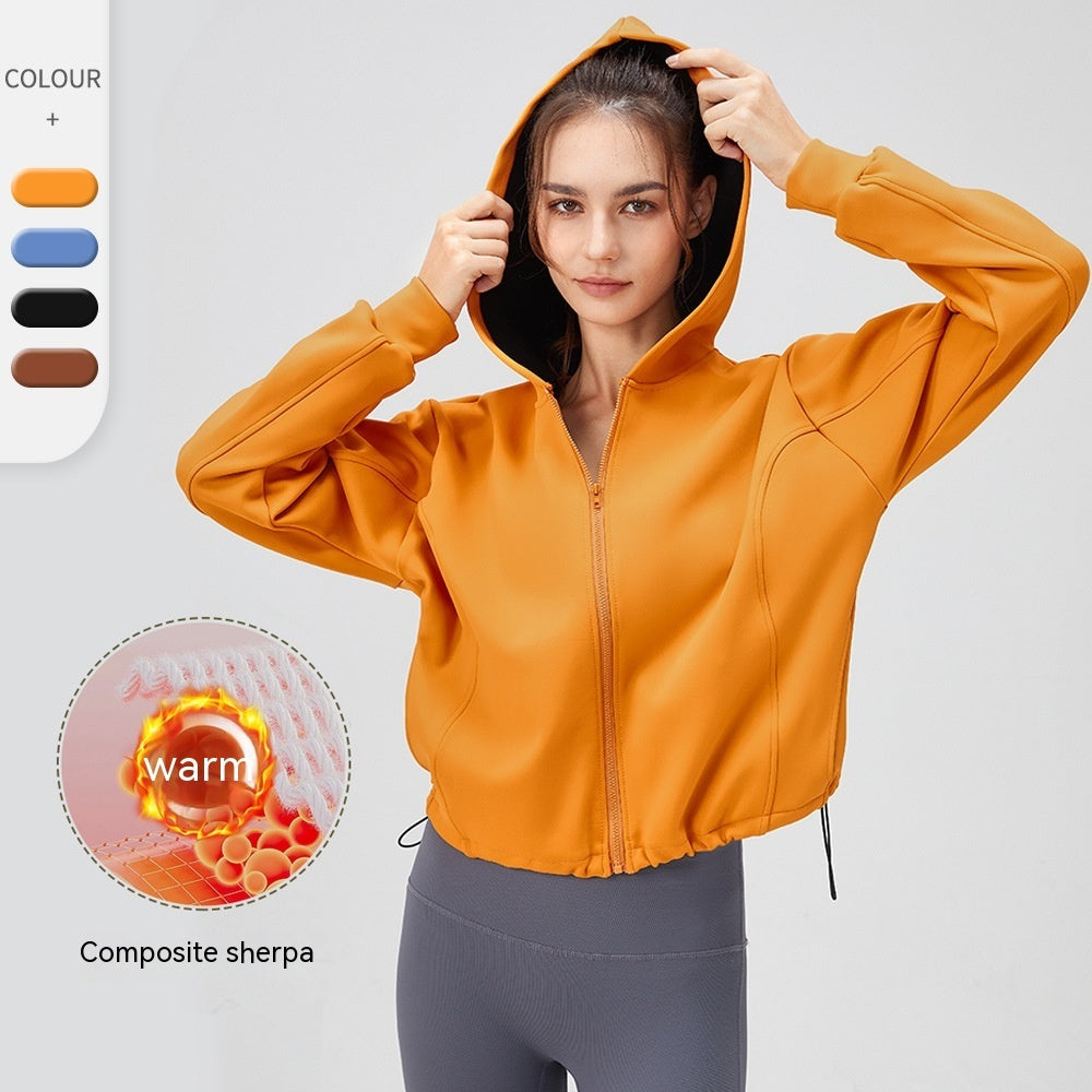 Women's Autumn And Winter Thickening Yoga Jacket Loose Hooded Warm Zipper Running Clothes