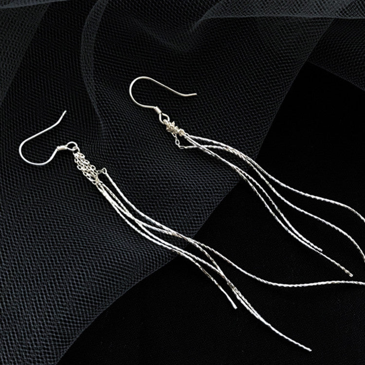 Trendy Long Sterling Silver High-end Tassel Earrings