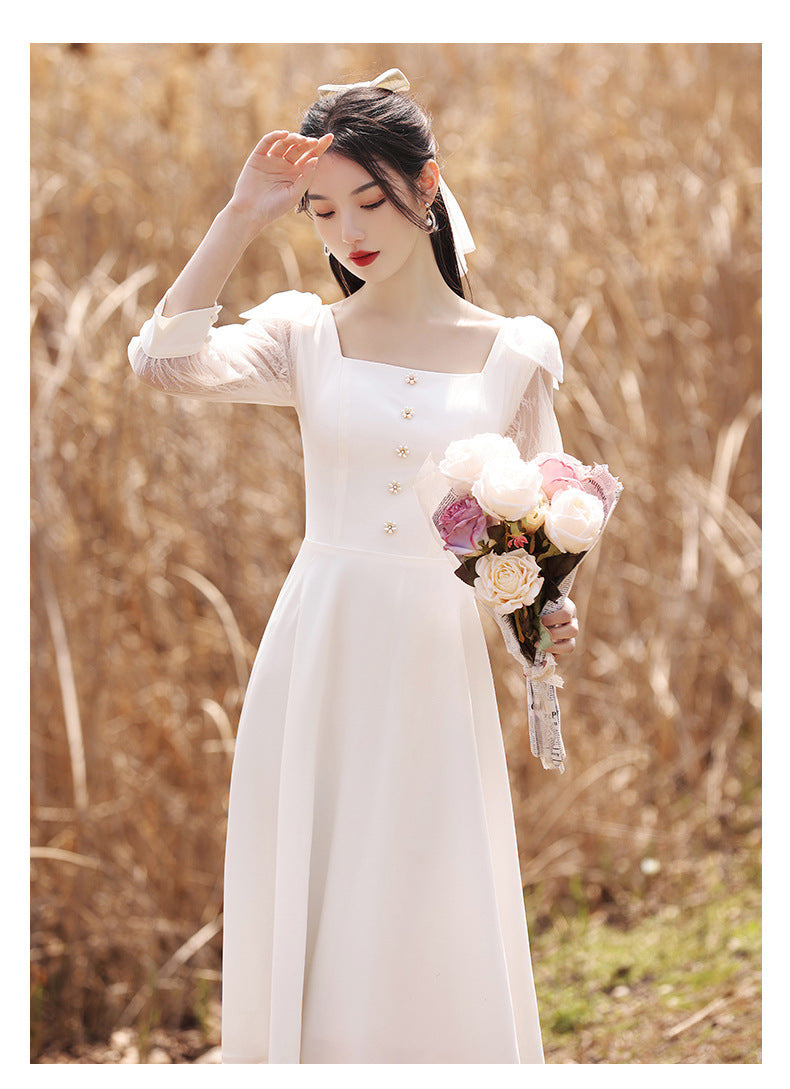 White Dinner Suit Women's Light Luxury Engagement Dress