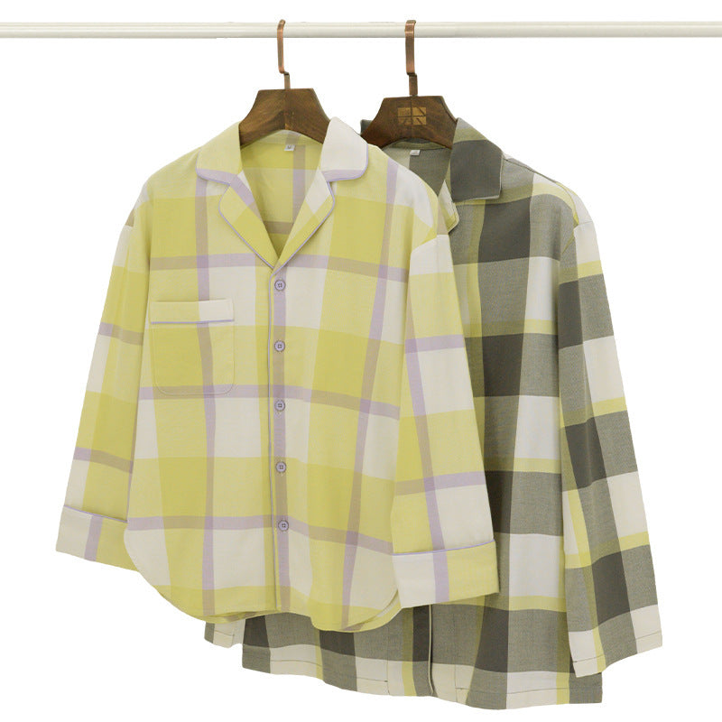 Double-sided Brushed Woven Large Plaid Pajamas Cotton Pajamas Cotton Ladies Home Leisure Suit