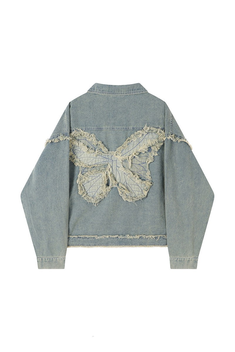 Butterfly patch short denim jacket for women