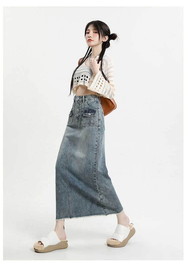 Women's Fur Edge Retro Denim Skirt