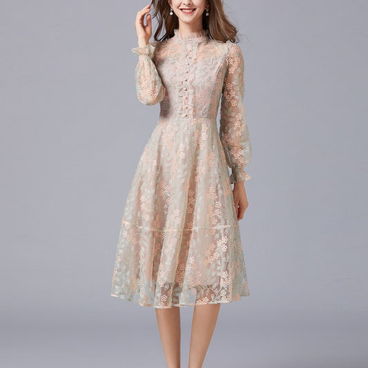 Heavy Embroidery Mesh Yarn Dress Femininity Skirt