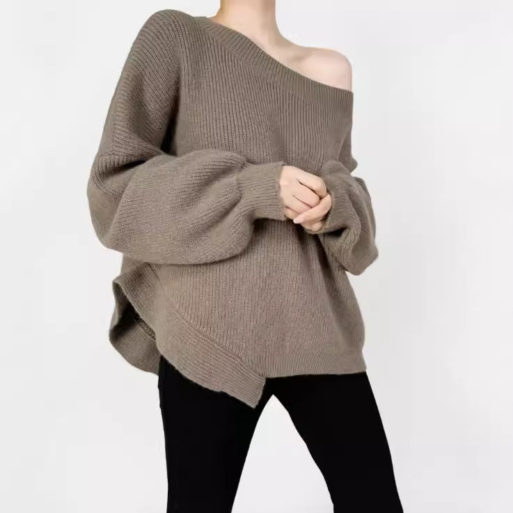 Women's American-style Temperament Leisure Slant-shoulder Loose Sweater